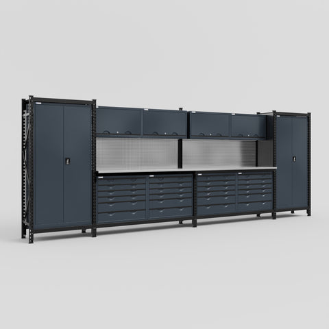 M1221 Modular Work Bench - H2100mm x W5700mm | Stainless WBT | Dark Grey