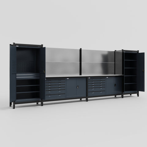 M1221-2 Modular Work Bench - H2100mm x W5700mm | Stainless WBT | Dark Grey