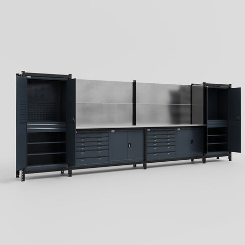 M1221-2 Modular Work Bench - H2100mm x W5700mm | Stainless WBT | Dark Grey