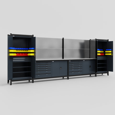 M1221-2 Modular Work Bench - H2100mm x W5700mm | Stainless WBT | Dark Grey