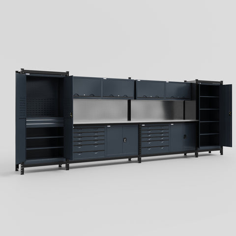 M1221-2 Modular Work Bench - H2100mm x W5700mm | Stainless WBT | Dark Grey