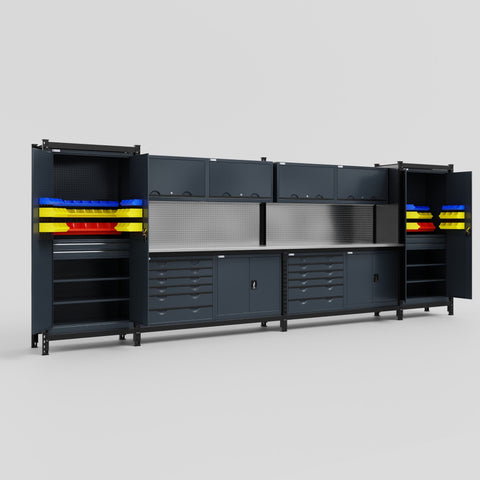 M1221-2 Modular Work Bench - H2100mm x W5700mm | Stainless WBT | Dark Grey