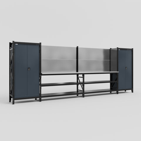 M1221 Modular Work Bench - H2100mm x W5700mm | Stainless WBT | Dark Grey