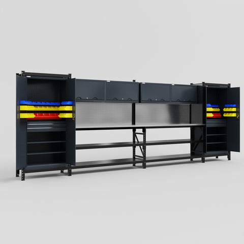 M1221 Modular Work Bench - H2100mm x W5700mm | Stainless WBT | Dark Grey