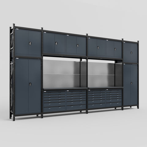M1221 Modular Work Bench - H3100mm x W5700mm | Laminate WBT | Dark Grey