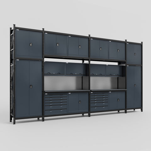 M1221-3C Modular Work Bench - H3100mm x W5700mm | Laminate WBT | Dark Grey