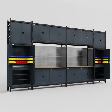 M1221 Modular Work Bench - H3100mm x W5700mm | MDF WBT | Dark Grey