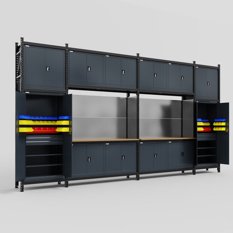 M1221 Modular Work Bench - H3100mm x W5700mm | MDF WBT | Dark Grey
