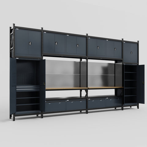 M1221 Modular Work Bench - H3100mm x W5700mm | MDF WBT | Dark Grey