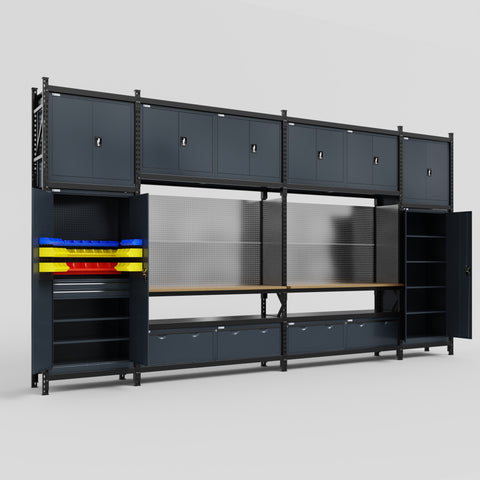 M1221 Modular Work Bench - H3100mm x W5700mm | MDF WBT | Dark Grey