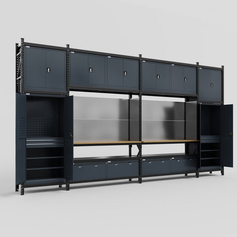 M1221 Modular Work Bench - H3100mm x W5700mm | MDF WBT | Dark Grey