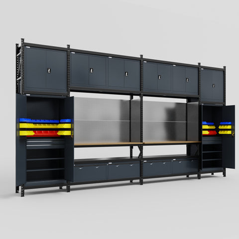 M1221 Modular Work Bench - H3100mm x W5700mm | MDF WBT | Dark Grey