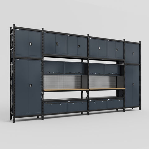 M1221 Modular Work Bench - H3100mm x W5700mm | MDF WBT | Dark Grey