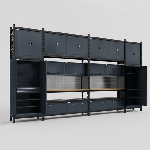 M1221 Modular Work Bench - H3100mm x W5700mm | MDF WBT | Dark Grey