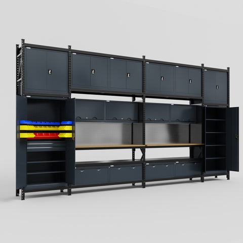M1221 Modular Work Bench - H3100mm x W5700mm | MDF WBT | Dark Grey