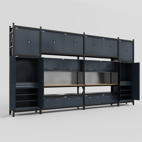 M1221 Modular Work Bench - H3100mm x W5700mm | MDF WBT | Dark Grey