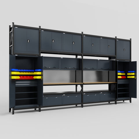 M1221 Modular Work Bench - H3100mm x W5700mm | MDF WBT | Dark Grey