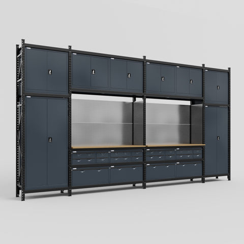 M1221 Modular Work Bench - H3100mm x W5700mm | MDF WBT | Dark Grey