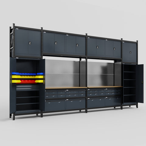 M1221 Modular Work Bench - H3100mm x W5700mm | MDF WBT | Dark Grey