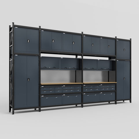 M1221 Modular Work Bench - H3100mm x W5700mm | MDF WBT | Dark Grey