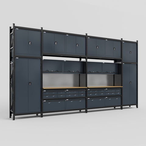 M1221 Modular Work Bench - H3100mm x W5700mm | MDF WBT | Dark Grey