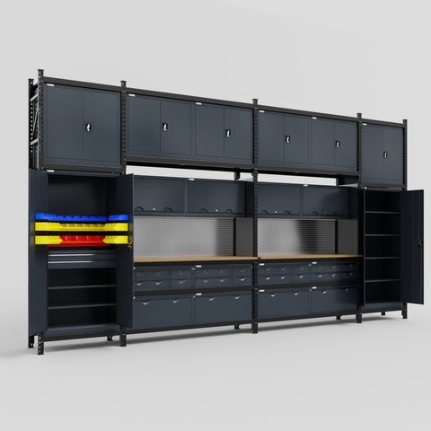 M1221 Modular Work Bench - H3100mm x W5700mm | MDF WBT | Dark Grey