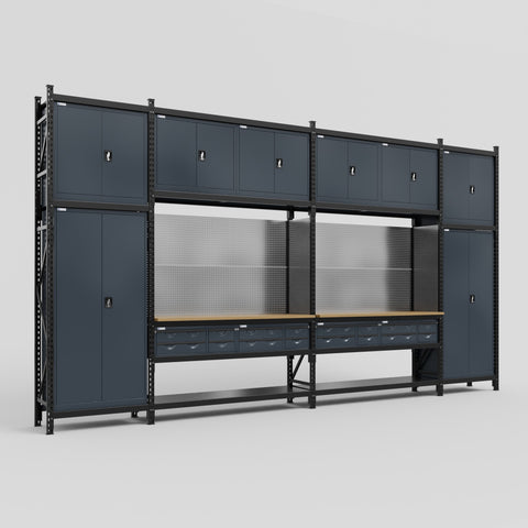 M1221 Modular Work Bench - H3100mm x W5700mm | MDF WBT | Dark Grey
