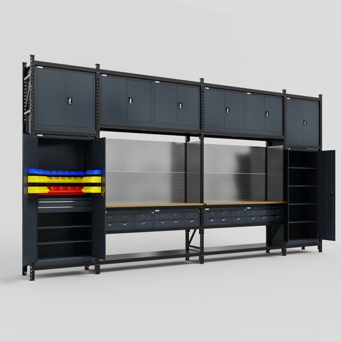 M1221 Modular Work Bench - H3100mm x W5700mm | MDF WBT | Dark Grey
