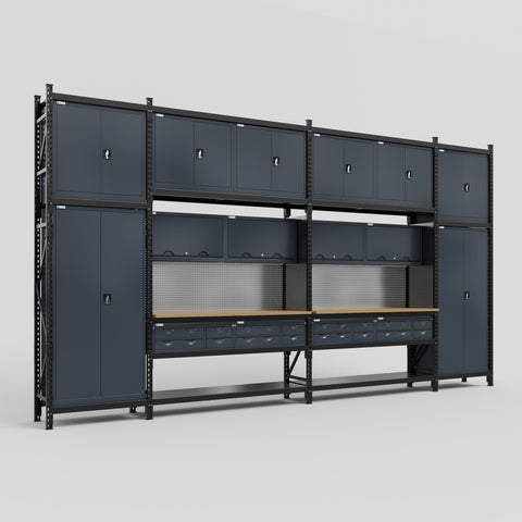 M1221 Modular Work Bench - H3100mm x W5700mm | MDF WBT | Dark Grey