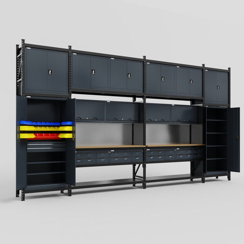 M1221 Modular Work Bench - H3100mm x W5700mm | MDF WBT | Dark Grey