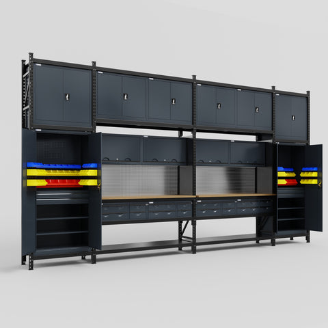 M1221 Modular Work Bench - H3100mm x W5700mm | MDF WBT | Dark Grey