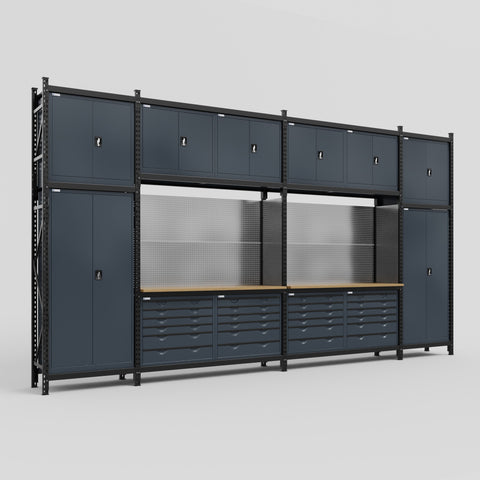 M1221 Modular Work Bench - H3100mm x W5700mm | MDF WBT | Dark Grey