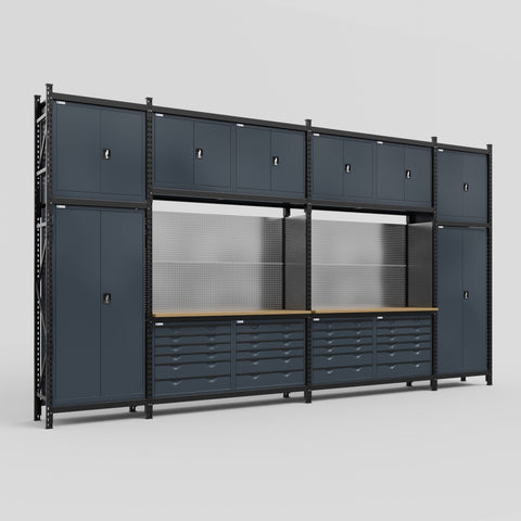 M1221 Modular Work Bench - H3100mm x W5700mm | MDF WBT | Dark Grey