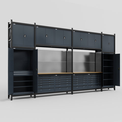 M1221 Modular Work Bench - H3100mm x W5700mm | MDF WBT | Dark Grey