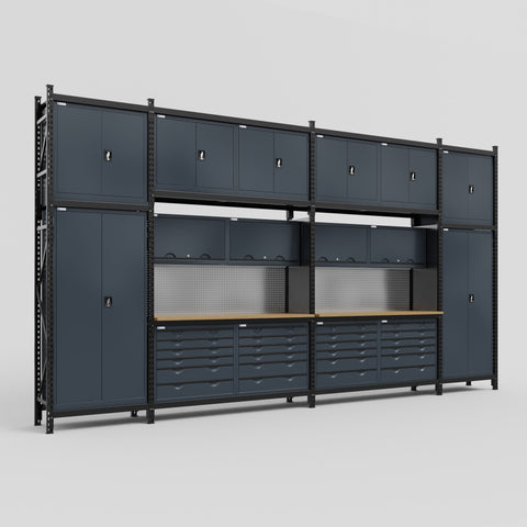 M1221 Modular Work Bench - H3100mm x W5700mm | MDF WBT | Dark Grey