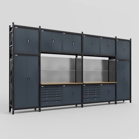 M1221-3C Modular Work Bench - H3100mm x W5700mm | MDF WBT | Dark Grey