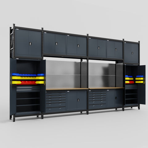 M1221-3C Modular Work Bench - H3100mm x W5700mm | MDF WBT | Dark Grey