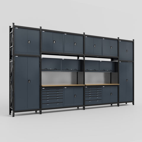 M1221-3C Modular Work Bench - H3100mm x W5700mm | MDF WBT | Dark Grey
