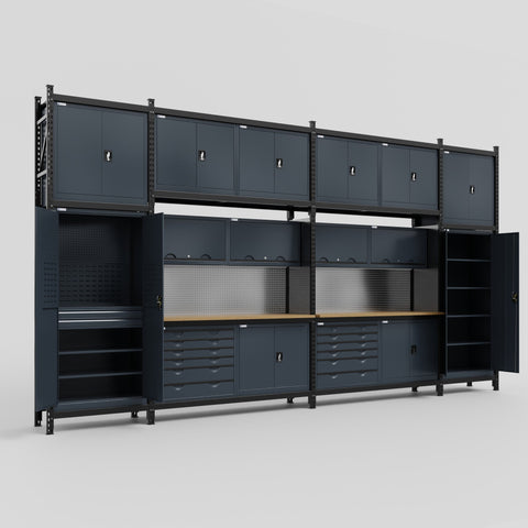 M1221-3C Modular Work Bench - H3100mm x W5700mm | MDF WBT | Dark Grey