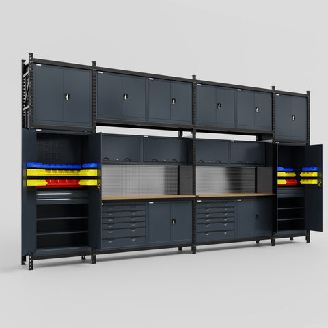 M1221-3C Modular Work Bench - H3100mm x W5700mm | MDF WBT | Dark Grey