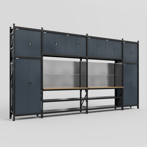 M1221 Modular Work Bench - H3100mm x W5700mm | MDF WBT | Dark Grey