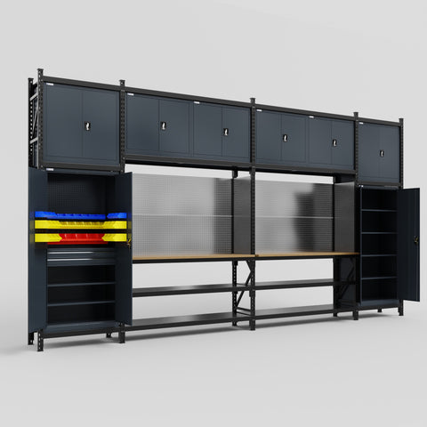 M1221 Modular Work Bench - H3100mm x W5700mm | MDF WBT | Dark Grey