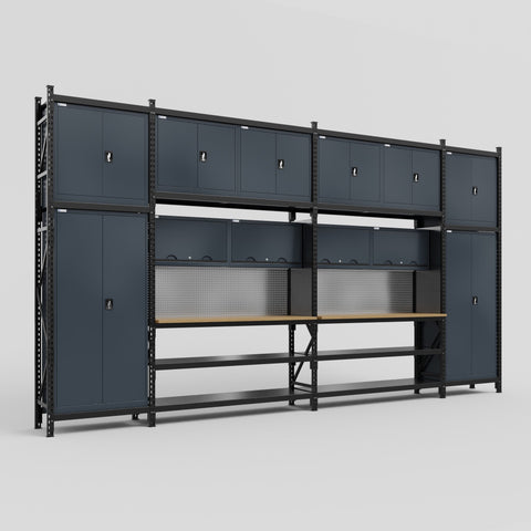 M1221 Modular Work Bench - H3100mm x W5700mm | MDF WBT | Dark Grey