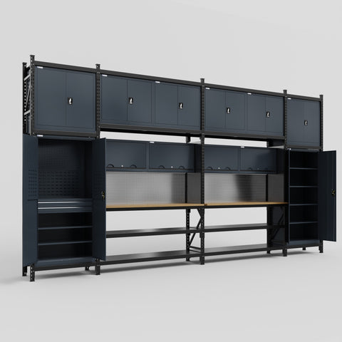 M1221 Modular Work Bench - H3100mm x W5700mm | MDF WBT | Dark Grey