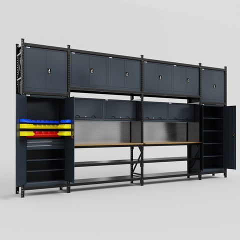 M1221 Modular Work Bench - H3100mm x W5700mm | MDF WBT | Dark Grey