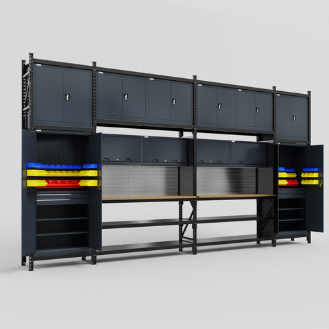 M1221 Modular Work Bench - H3100mm x W5700mm | MDF WBT | Dark Grey