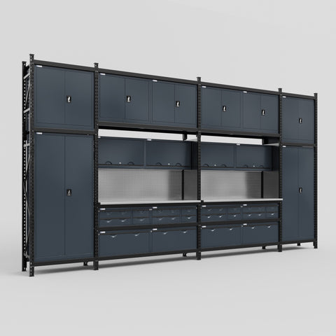 M1221 Modular Work Bench - H3100mm x W5700mm | Laminate WBT | Dark Grey