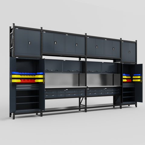 M1221 Modular Work Bench - H3100mm x W5700mm | Stainless WBT | Dark Grey