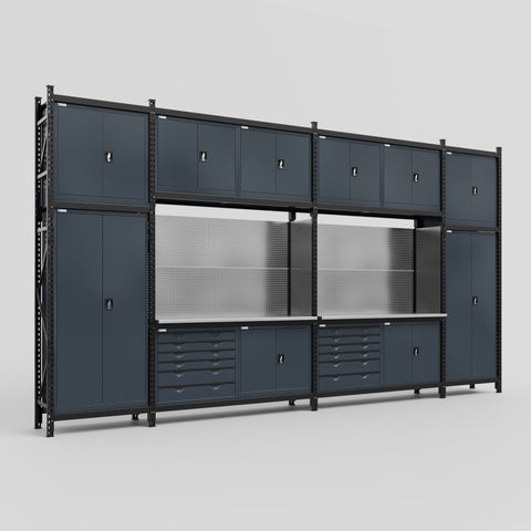 M1221-3C Modular Work Bench - H3100mm x W5700mm | Stainless WBT | Dark Grey