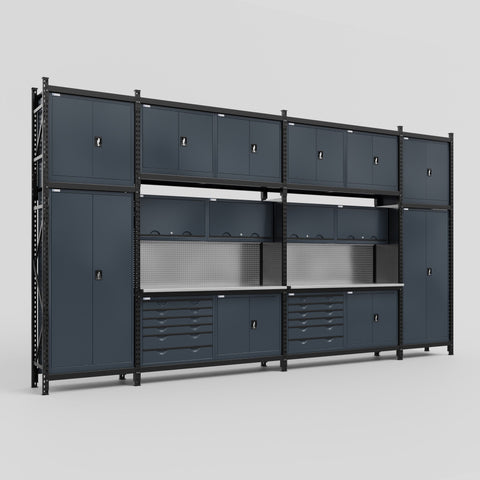 M1221-3C Modular Work Bench - H3100mm x W5700mm | Stainless WBT | Dark Grey